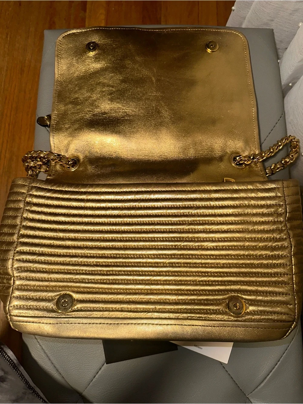 Moschino Gold Moto Jacket Crossbody Bag